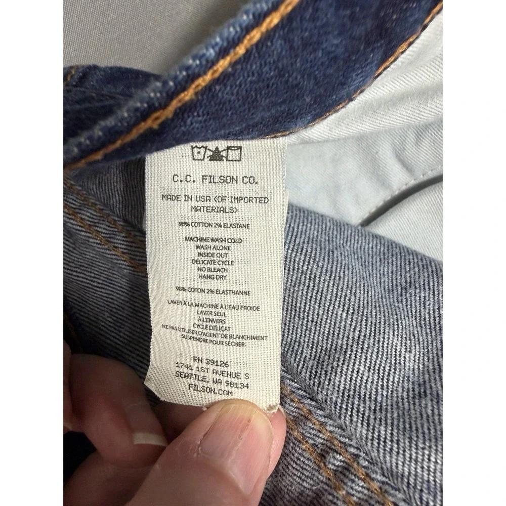 C.C. Filson Jeans Mens 34x31  (Tag 33x33) Blue Indigo Outdoor Made In USA Denim
